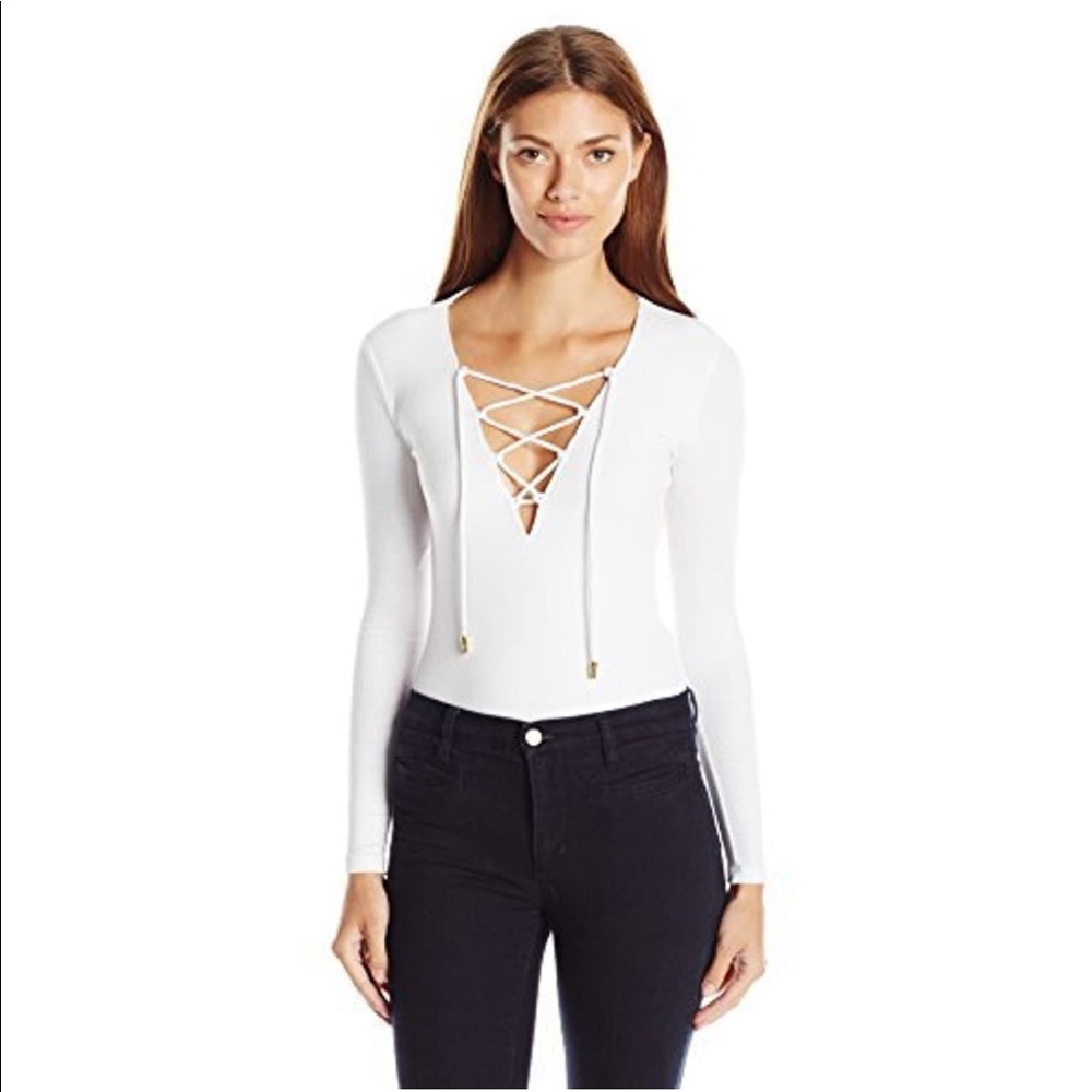 Guess Lola lace-up white thing bodysuit size Xsmall